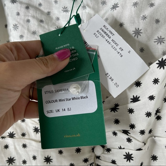 Rixo white stars sameera linen blend starry button down blouse size large - Picture 7 of 10